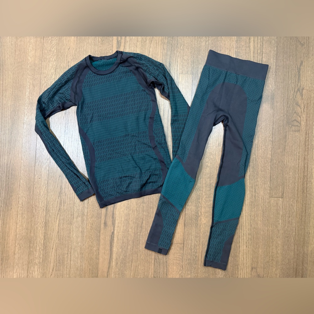 Lululemon About That Base Teal and Gray Activewear Set
